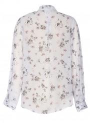 Chiffon Floral Print V Neck Bow Tie Long Sleeve Loose Blouse