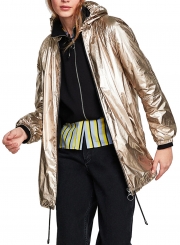 Hooded Long Sleeve Full Zip Loose Solid Color Hip-Hop Coat