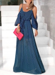 Summer Spaghetti Strap Off Shoulder Polka Dots Swing Maxi Dress