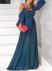 Summer Spaghetti Strap Off Shoulder Polka Dots Swing Maxi Dress