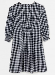 Casual Plaid  V Neck Half Sleeve Elastic Waist A-line Dress