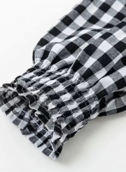 Casual Plaid  V Neck Half Sleeve Elastic Waist A-line Dress