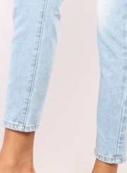 Casual High Waist High Elasticity Destroyed Pencil Jeans With Pocket