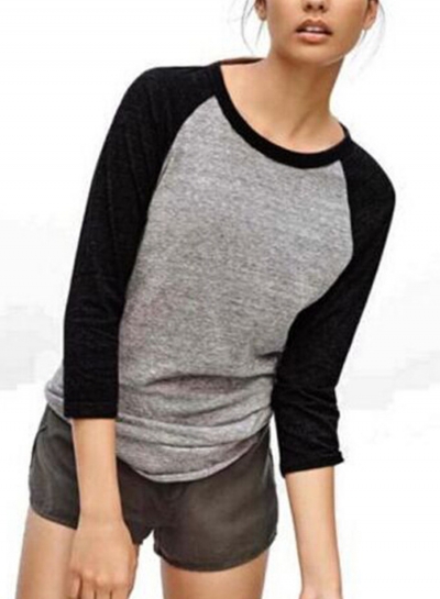 Casual Spliced Long Sleeve Round Neck Pullover Loose Tee STYLESIMO.com