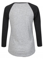 Casual Spliced Long Sleeve Round Neck Pullover Loose Tee
