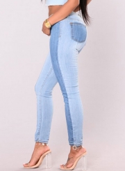 Casual Retro Washed Splice Stretch Skinny High Waist Pencil Jeans