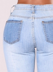 Casual Retro Washed Splice Stretch Skinny High Waist Pencil Jeans