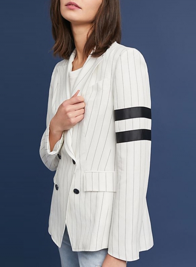 White Casual Striped Long Sleeve Turn-Down Collar Button Down Loose Suit STYLESIMO.com