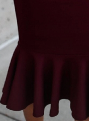 Off The Shoulder Ruffle Neckline Solid Color Fiashtail Bodycon Dress