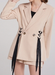 Slim Long Sleeve Lace-Up Button Suit Coat