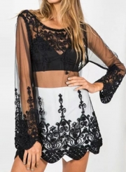 Lace Long Sleeve Round Neck Loose Long Blouse