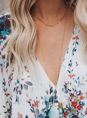 Chiffon Floral Print V Neck Half Bow Tie Loose Blouse