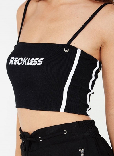 Sexy Letters Print Spaghetti Strap Backless Slim Crop Top Tank