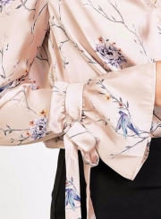 Floral Print V Neck Long Sleeve Loose Blouse