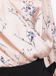 Floral Print V Neck Long Sleeve Loose Blouse