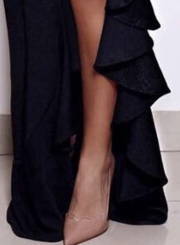 Black One Shoulder Elegant Evening Dress