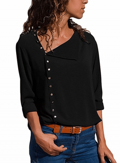 Fashion Irregular Long Sleeve Solid Button Down Shirt STYLESIMO.com