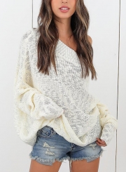 Sexy Off The Shoulder Long Sleeve Loose Solid Sweater