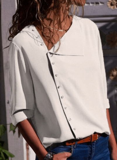 Fashion Irregular Long Sleeve Solid Button Down Shirt STYLESIMO.com