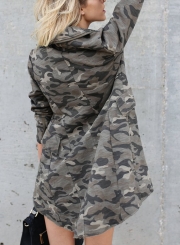 Camouflage Full Zip Turn-Down Collar Long Sleeve Pockets Suit Coat