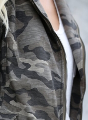 Camouflage Full Zip Turn-Down Collar Long Sleeve Pockets Suit Coat