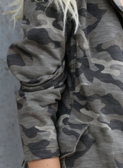 Camouflage Full Zip Turn-Down Collar Long Sleeve Pockets Suit Coat