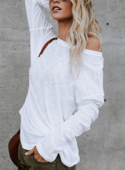 Casual Round Neck Long Sleeve Loose Solid Color Tee