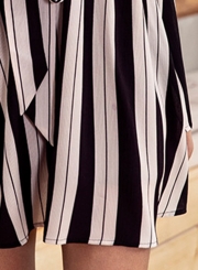 Sexy Striped Wrap V Neck Long Sleeve High Waist Dress With Belt