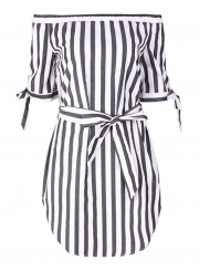 Sexy Striped Off The Shoulder Half Sleeve Irregular Dress