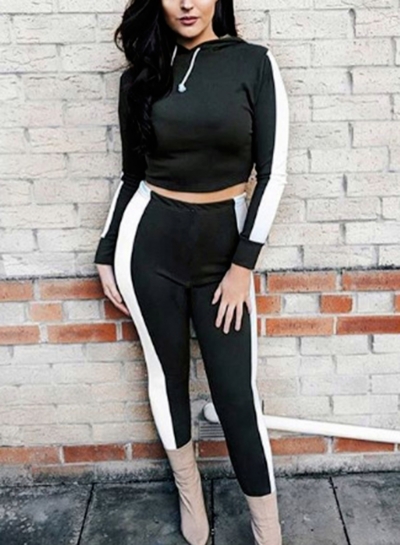 Casual 2 Piece Sportswear Color Block Crop Top High Waist Pants LEXELFASHIONINTSHOPS.com