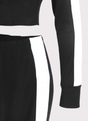 Casual 2 Piece Sportswear Color Block Crop Top High Waist Pants