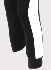 Casual 2 Piece Sportswear Color Block Crop Top High Waist Pants