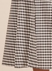 High Waist Side Button Down Slit Plaid Long Skirt