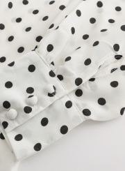 Polka Dot Turn-Down Collar Long Sleeve High Low Loose Button Down Shirt