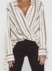 Striped Long Sleeve Turn-Down Collar Boyfriend Blouse