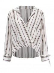 Striped Long Sleeve Turn-Down Collar Boyfriend Blouse