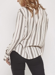 Striped Long Sleeve Turn-Down Collar Boyfriend Blouse