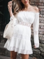 off-shoulder-flare-sleeve-elastic-waist-waist-white-dress