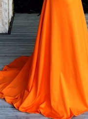 Orange Chest Wrapped Bow Mermaid Long Prom Dress