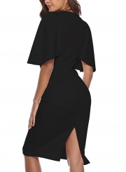 Black Round Neck High Waist Bodycon Midi Dress