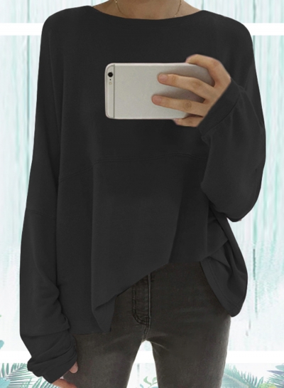 Round Neck Dolman Sleeve Loose Black Tee