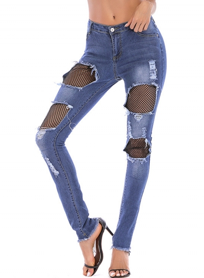 Ripped High Waist Pockets Pencil Jeans With Burrs STYLESIMO.com