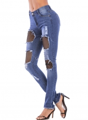 Ripped High Waist Pockets Pencil Jeans With Burrs