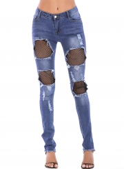 Ripped High Waist Pockets Pencil Jeans With Burrs