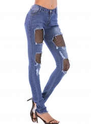 Ripped High Waist Pockets Pencil Jeans With Burrs