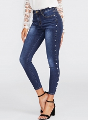 Casual High Waist Zipper Fly Pencil Jeans With Pockets