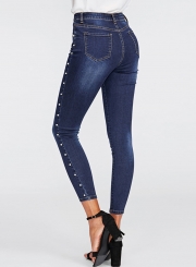 Casual High Waist Zipper Fly Pencil Jeans With Pockets