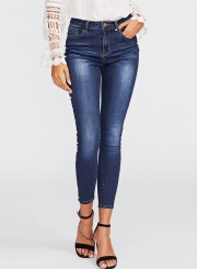 Casual High Waist Zipper Fly Pencil Jeans With Pockets