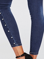 Casual High Waist Zipper Fly Pencil Jeans With Pockets