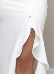 White Slim One Shoulder Slit Ruffle Cocktail Dress